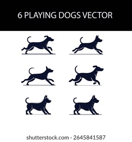 Six Playing Dog Silhouettes dog vector set for logo