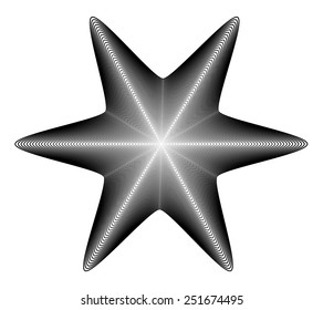 Six point star rendered in black lines in a topographic style creating an appearance of depth and at some resolutions a metallic luster. The vector file is an AI 8 compatible eps file.