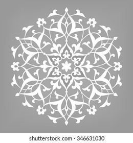 Six pointed circular abstract floral pattern. Mandala. Round vector ornament in arabic style. Arabesque.