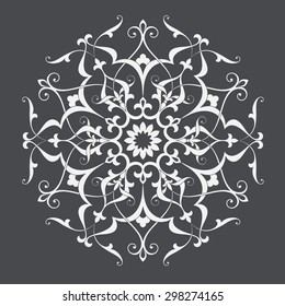 Six pointed circular pattern. Mandala. Round stylized floral vector ornament. Arabesque