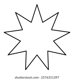 Six pointed star Bahaism Baha'i Bahai symbol unity and harmony between different religions cultures contour outline line icon black color vector illustration image thin flat style