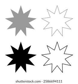 Six pointed star Bahaism Baha'i Bahai symbol unity and harmony between different religions cultures set icon grey black color vector illustration image solid fill outline contour line thin flat style