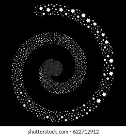 Six Pointed Star carnival portal spiral. Vector white scattered icons.