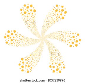 Six Pointed Star curl motion. Object flower composed from scattered six pointed star items. Vector illustration style is flat iconic symbols.