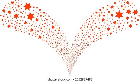 Six pointed star double fireworks stream. Six pointed star festive double fountain. Object fountain is organized from random six pointed star icons as fireworks.