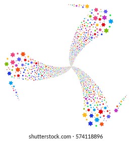 Six Pointed Star fireworks swirl rotation. Vector illustration style is flat bright multicolored iconic symbols on a white background. Object twirl organized from random design elements.