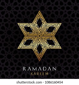 SIX POINTED STAR GOLD KUFI CALLIGRAPHY OF RAMADAN KAREEM WITH PATTERN