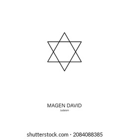 Six pointed star icon named Shield of David - Magen David in Hebrew. Symbol of modern Jewish identity. Line style vector for logos, banners, flyers, stickers, posters, greeting cards and decoration