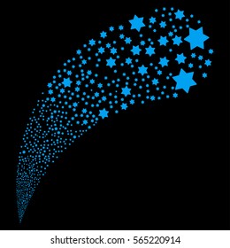 Six Pointed Star random source stream. Vector illustration style is flat blue iconic symbols on a black background. Object fountain combined from icons.