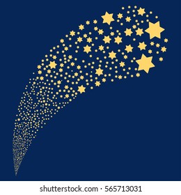 Six Pointed Star random source stream. Vector illustration style is flat yellow iconic symbols on a blue background. Object fountain organized from pictographs.