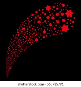 Six Pointed Star random source stream. Vector illustration style is flat red iconic symbols on a black background. Object fountain made from pictographs.