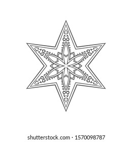 Six pointed star zentangle, Isolated design element Mandala for coloring book, Christmas decoration, tattoo