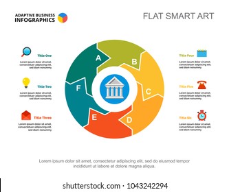 Six points process chart slide template. Business data. Organization, plan, design. Creative concept for infographic, project. Can be used for topics like insurance, banking, training.