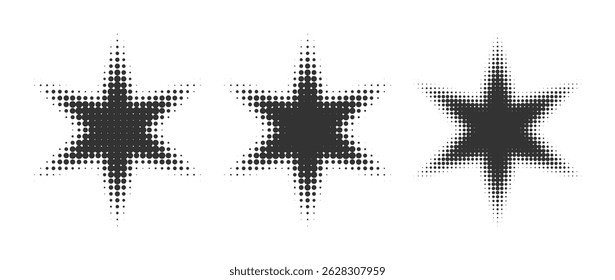Six Points Star Dot Halftone Gradient Effect Vector Illustration Set