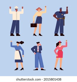 six professionals workers characters group