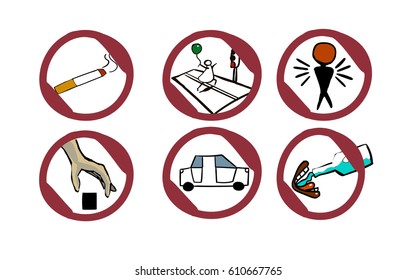 Six prohibitive signs that make it clear what a person can not do.