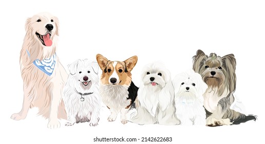 Publicación de amistad de seis cachorros de arte vectorial de perro