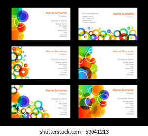 Six rainbow-colored business cards