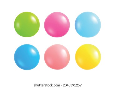 Six realistic colorful chewing gum balls isolated on white background vector illustration