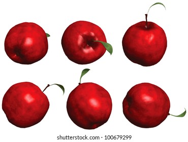 Six red (and isolated) apples - on a white background. Six different angles - the series number 2