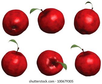 Six red (and isolated) apples - on a white background. Six different angles - the series number 1