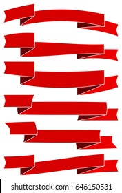 Six red cartoon ribbons for web design. Great design element isolated on white background. Vector illustration.

