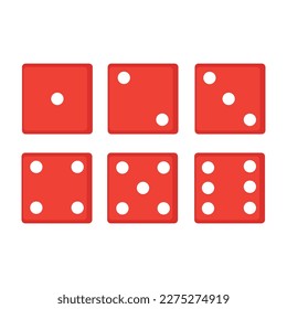 Six red dice on a white background