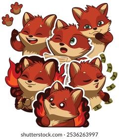 six red fox white background stickers of a light
