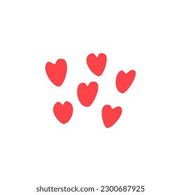 Six red hearts, birthday celebration, special give away package, vector icon, flat illustration
