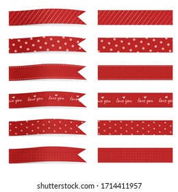 Six red pattern ribbons vector illustrations, advertising decoration, discount logos, vintage style, Valentine's Day, Mother's Day, wedding decoration.