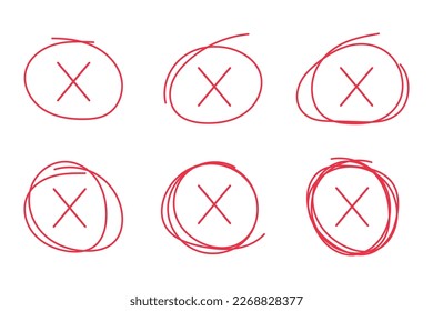 Six Red Scribble Circle Crosses Vectorart