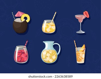 six refresh drinks set icons