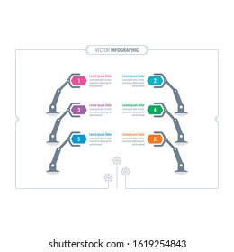 six robotic arms information template. robotic infographic template. futuristic infographic template
