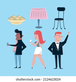 six romantic dinner set icons