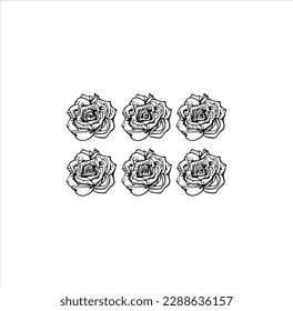 Six roses vector line art