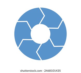 Six rotation arrow in circular motion. Circle arrow combination. Circular infographic. Graphic diagram. Design element. Vector illustration isolated on white background.