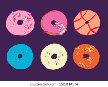 six round donuts different in color
