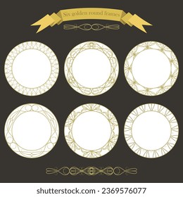 Six round frames with gold ornaments. Collection of vector images