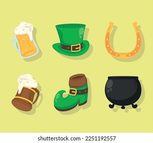 six saint patricks day set icons