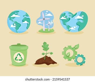 six save the planet set icons