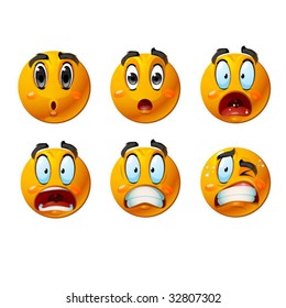 Six scared smileys ? set of vector files.