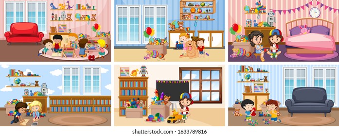 Six Scenes Children Doing Activities Different Stock Vector (Royalty ...