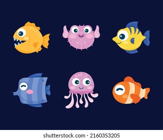 six sealife animals set icons