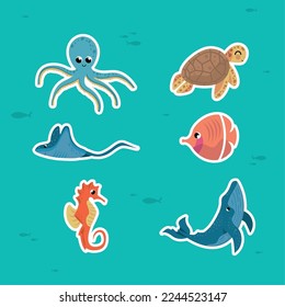 six sealife animals set icons