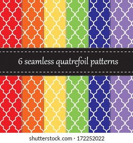  Six seamless geometric patterns with quatrefoil design, in rainbow colors