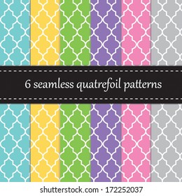  Six seamless geometric patterns with quatrefoil design, in spring or pastel colors