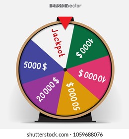 Six Segmentation Fortune Wheel Lottery Object. Gamble Jackpot Prize Spin With Shadow. Round Drum Casino Money Game