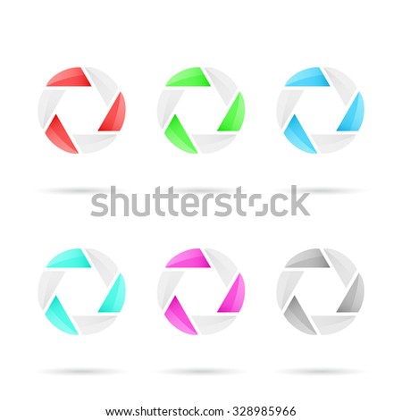 Six segmented colored glassy circles, abstract signs, 3d vector on white background, eps 10