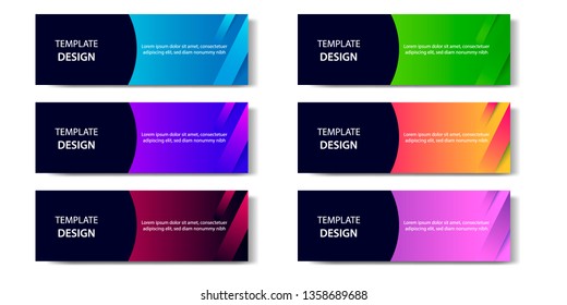 Six set abstract vibrant gradient and modern futuristic background design template collection for horizontal business banner in blue, orange, red, green, purple, black color