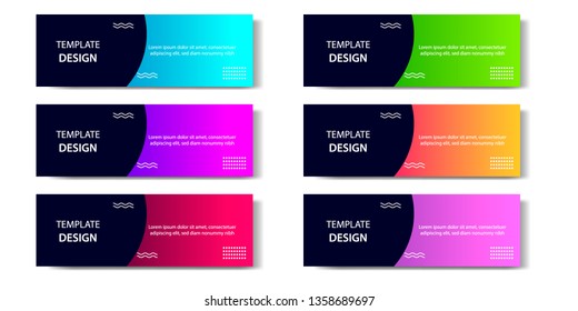 Six set abstract vibrant gradient and modern futuristic background design template collection for horizontal business banner in blue, orange, red, green, purple, black color